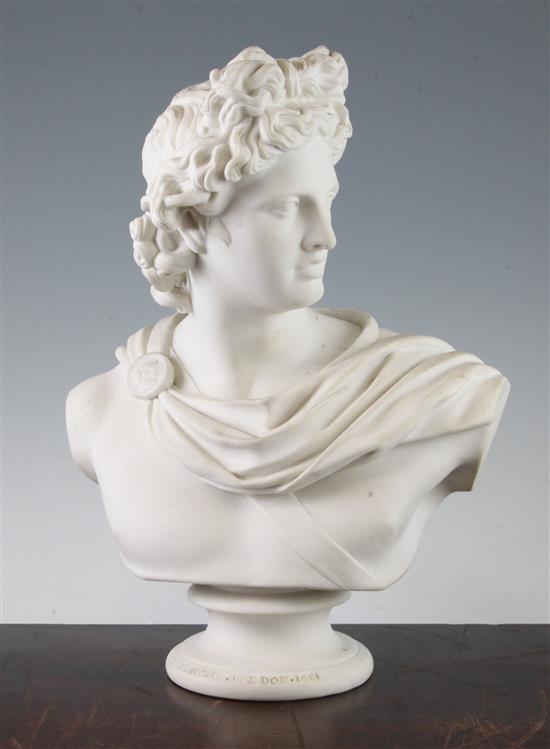 A Copeland parian bust of the Apollo Belvedere, after C. Delpech, 33cm